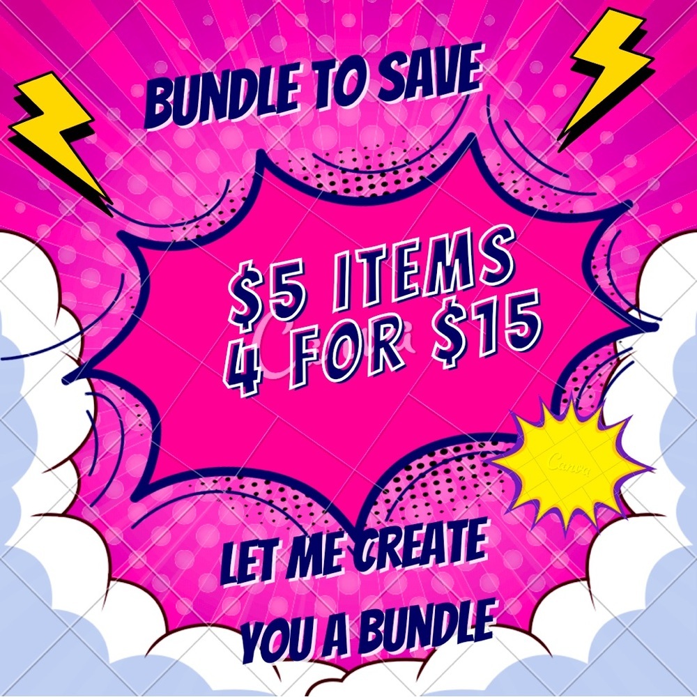 Limited time Bundle Discount. 5 $5 items for $15 from any category 🤗